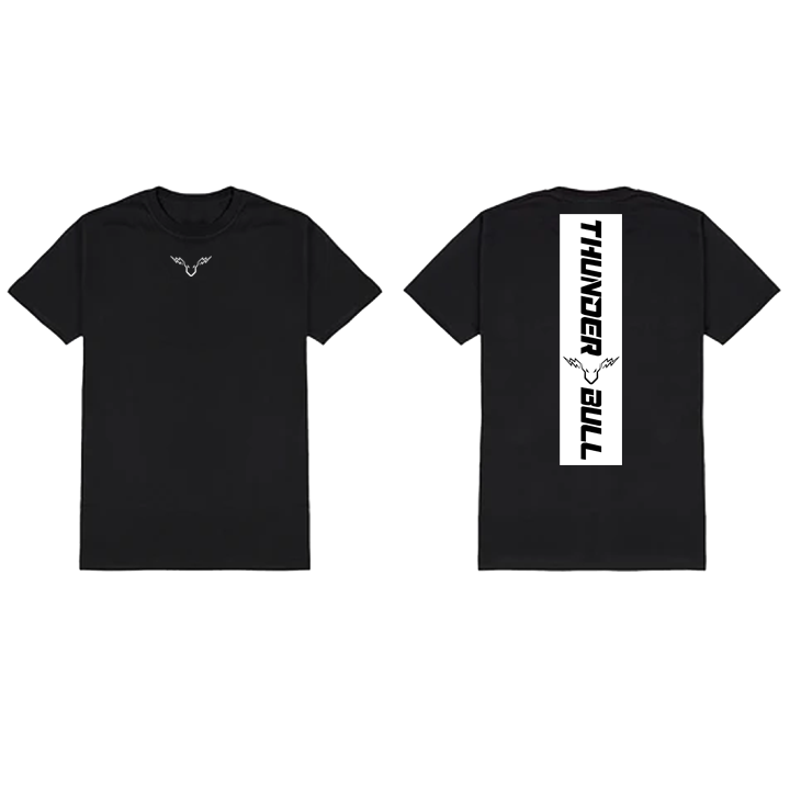 black short sleeve t-shirt logo/vertical design